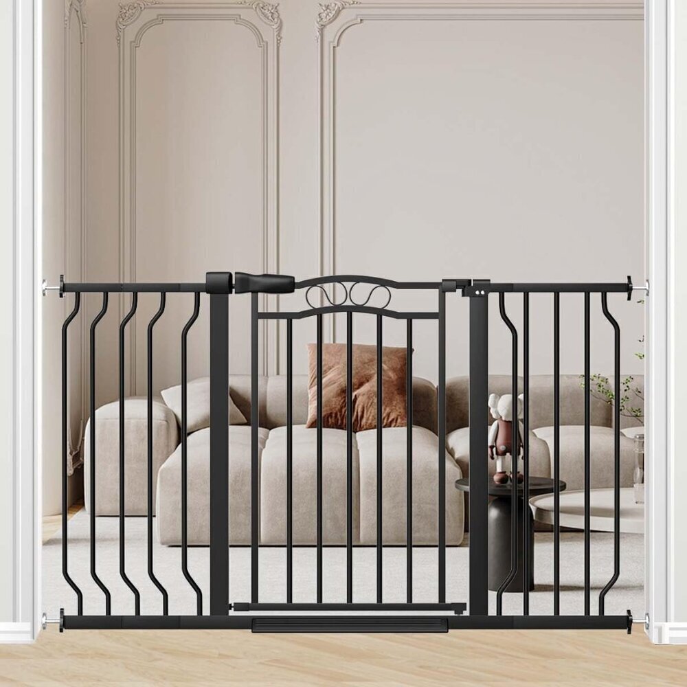 Black Wide Baby Gate with Door-Walk